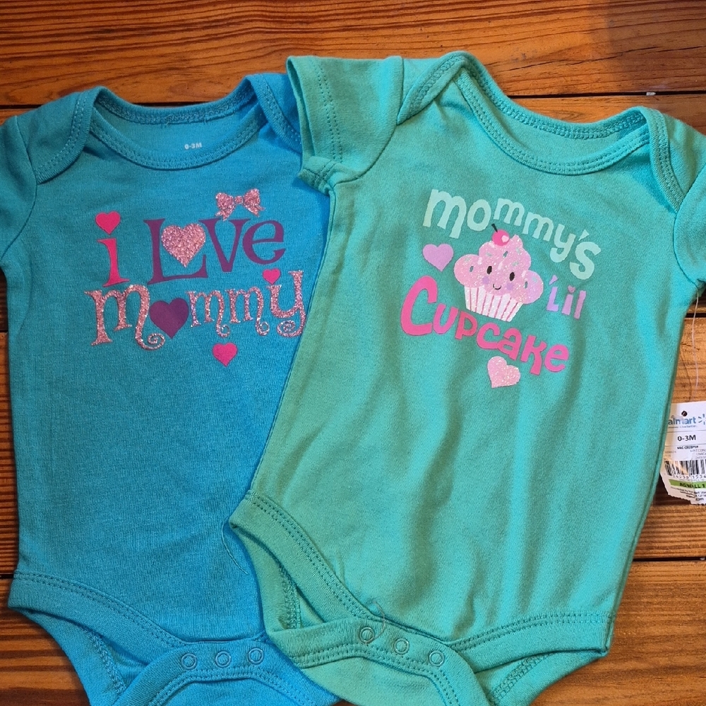 Baby 0-3M Blue And Green Onesie 2pc Set - I Love Mommy & Mommy's Lil Cupcake